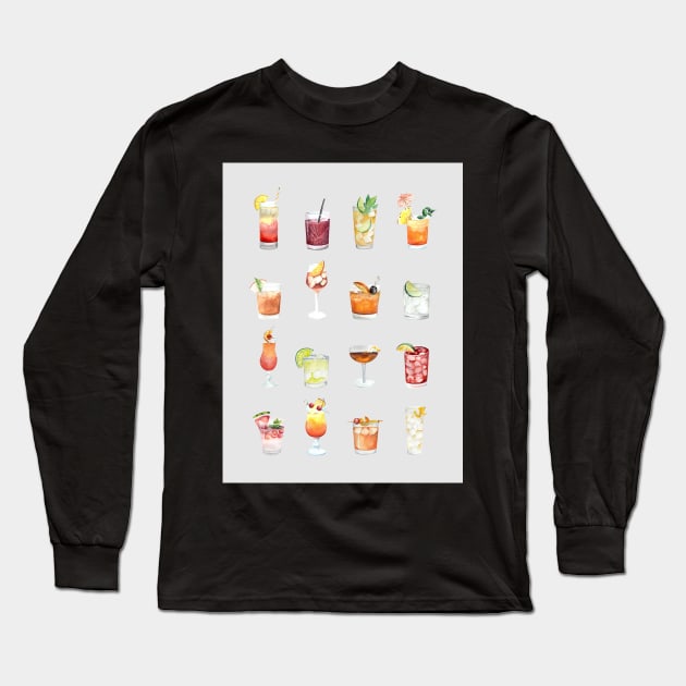 Classic Watercolor Cocktails Drinks Long Sleeve T-Shirt by ayeyokp